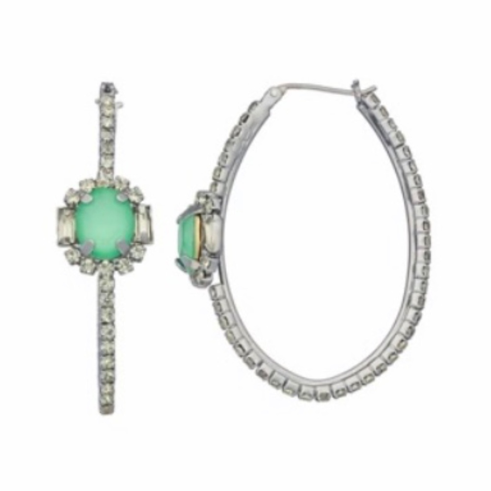Green Simulated Crystal Hoop Earrings